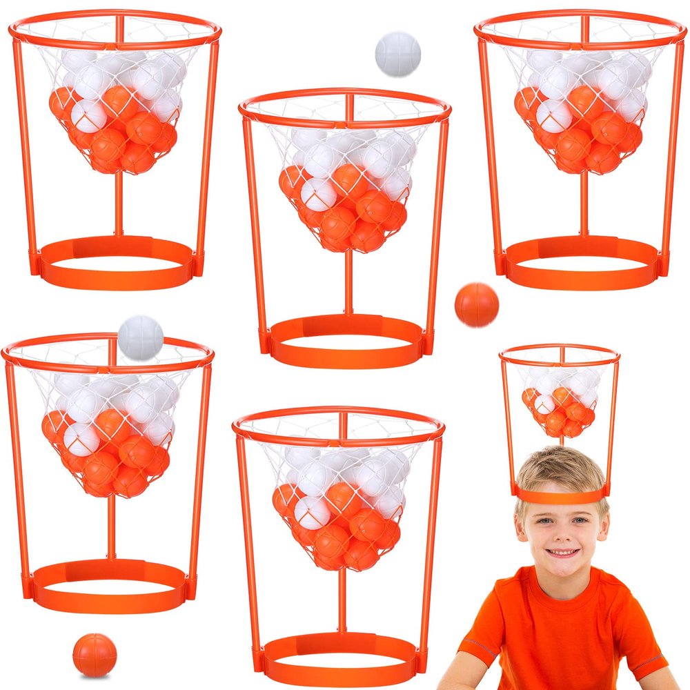Head Hoop Basketball Party Game Set for Kid Adult Carnival Game Portable Adjustable Basket Net Headband with Balls for Birthday Carnival Office Indoor Outdoor Activity Fun Gift Back to School(66 Pcs)