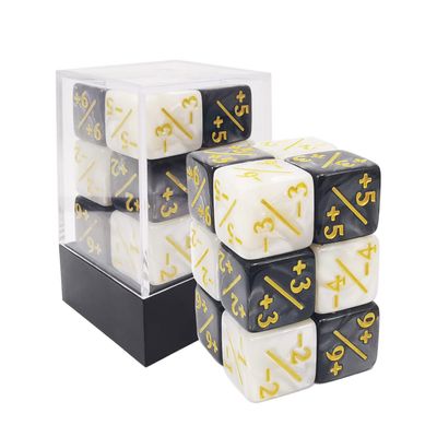12pcs 16mm Positive and Negative D6 Dice Counters Set in Brick Box, Marble Token Dice Loyalty Dice Compatible with MTG, CCG, Car