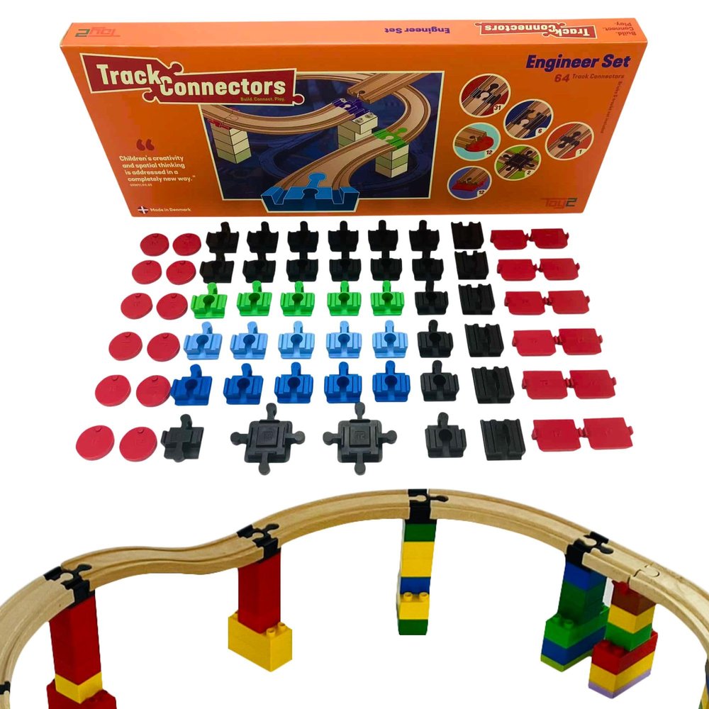 Plastic Track Connectors for Wooden Train Set - Compatible Train Connectors for Duplo & Brio Train Set - Parts for Wooden Train Track Set - Toy2 Track Connectors Engineer with Slopes & Arches