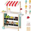 HONEY JOY Kids Ice Cream Cart, Wooden Grocery Store Playset w/6 Pieces Play Food, Realistic Bell & Food Scale, Chalkboard, Pretend Play Dessert Shop Counter Stand Truck, Gift for Boys Girls view 1