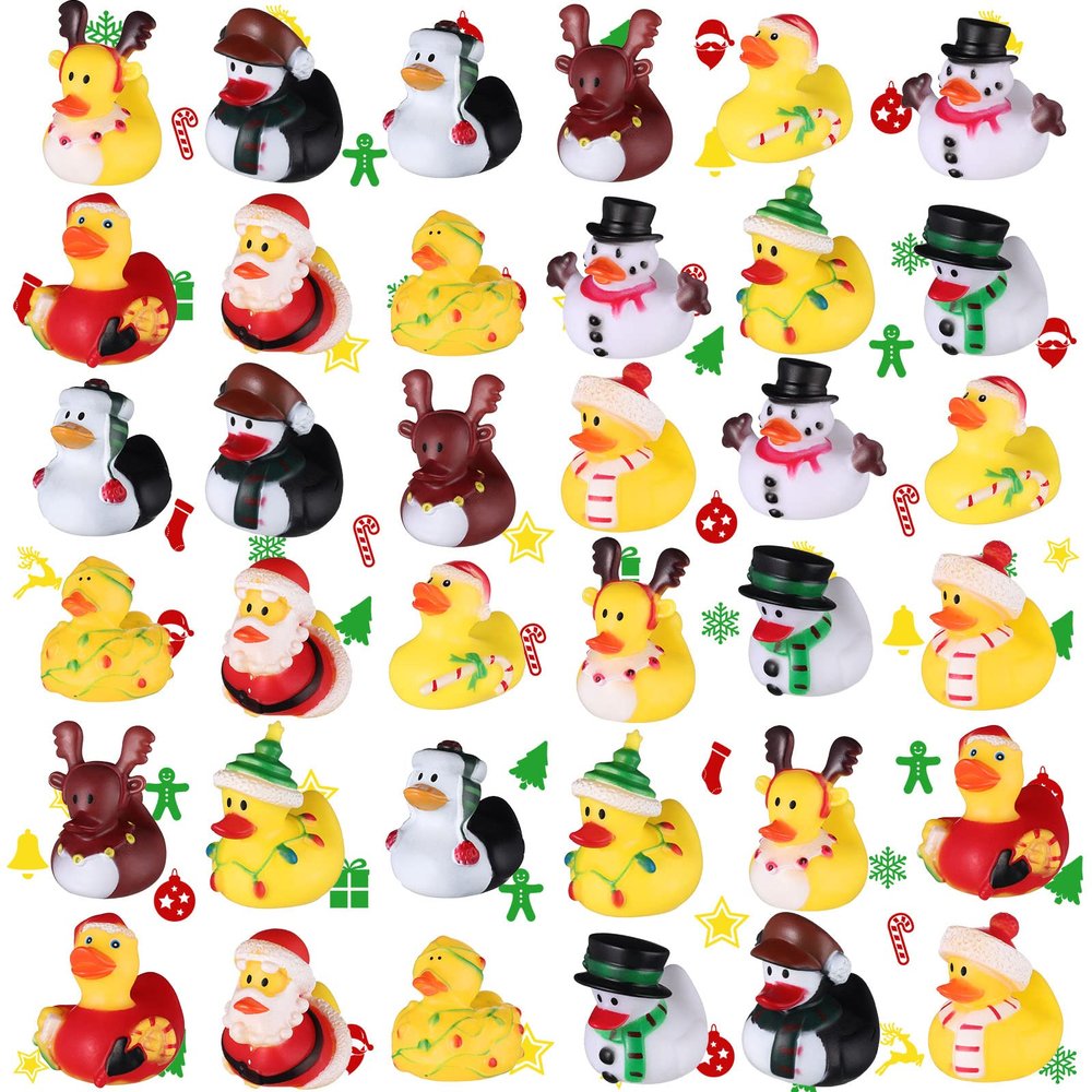 Sratte 36 Christmas Rubber Duck Bulk, Mini Santa Rubber Duck Bath Toys Assorted Xmas Party Decorations for Christmas Party Favors Stocking Stuffers Gifts for Coworkers Class (Santa Style)