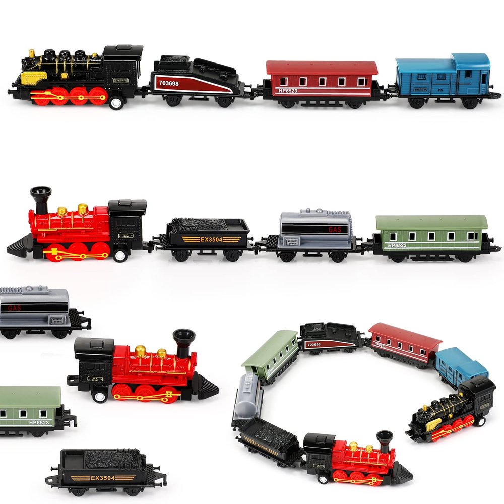 Hanaive 2 Sets Train Toys Small Pull Back Alloy Retro Steam Train Simulation Model Diecast Locomotive for Boys Girls Birthday Party Favor Back to School Classroom Teacher Reward Gifts(Black,Red)