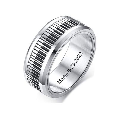 YLYYJ Personalized Piano Ring for Men & Women,Custom Spinner Band Piano Black and White Keys Piano Keys Ring Stainless Steel Relieving Stress Fidget Anxiety Rings for Pianist Musician Gift