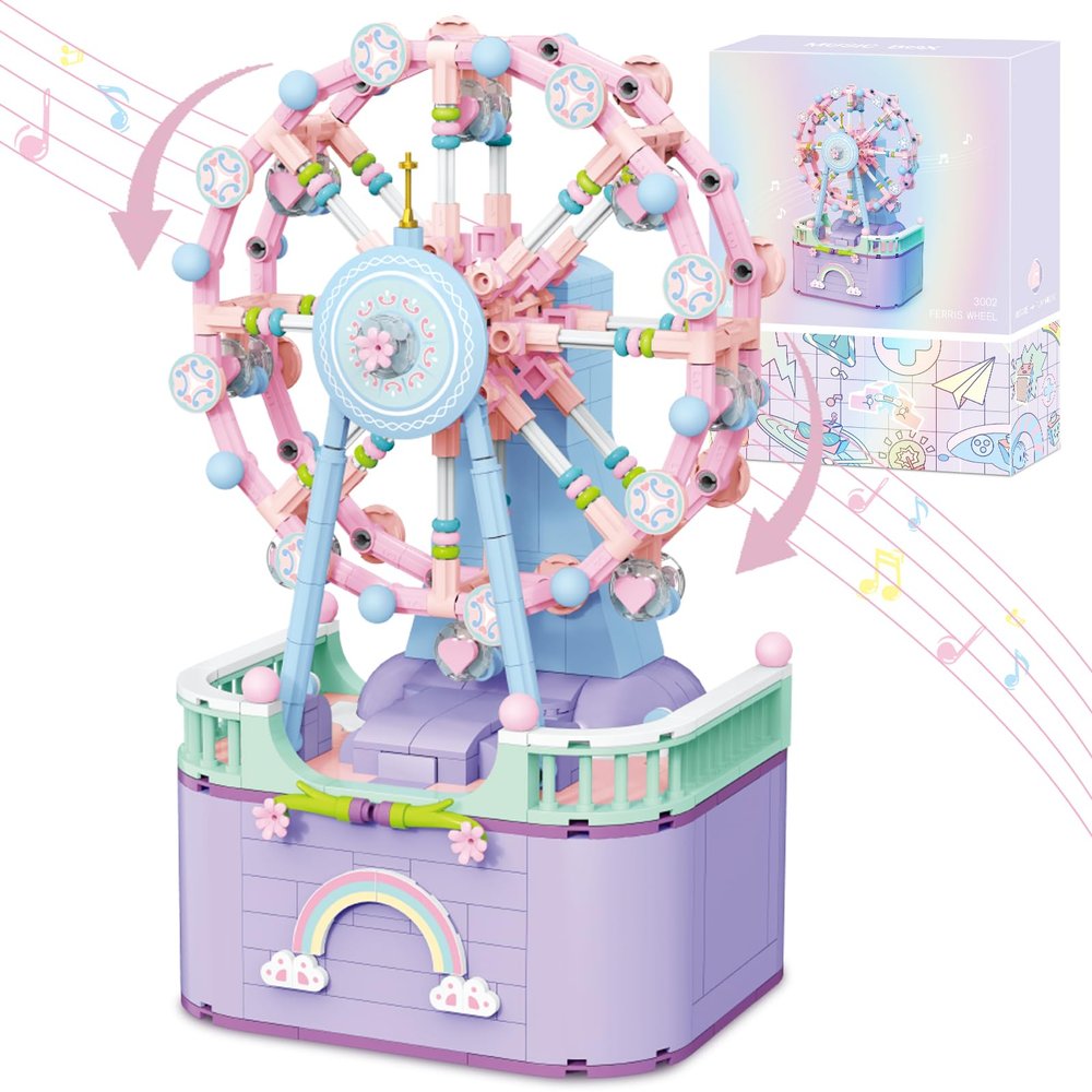 R HOME STORE Music Box Building Toys, Rotating Ferris Wheel DIY Building Block for Girls and Boys 6-12 Years Old, 710 pcs, Valentine for Adults and Aged 8 9 10 11 12 Kids