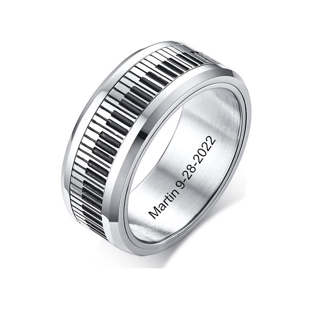YLYYJ Personalized Piano Ring for Men & Women,Custom Spinner Band Piano Black and White Keys Piano Keys Ring Stainless Steel Relieving Stress Fidget Anxiety Rings for Pianist Musician Gift