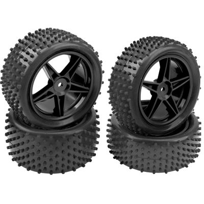 4Pack HIRCQOO OD 88mm/3.46" Front & Rear Rubber Plastic Wheel Rims Tires 12mm Hex Hub Compatible with Redcat Tornado Shockwave HPI HSP ExceedRC Kyosho 1/10 Scale Off Road Buggy (Black)