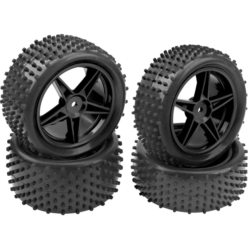 4Pack HIRCQOO OD 88mm/3.46" Front & Rear Rubber Plastic Wheel Rims Tires 12mm Hex Hub Compatible with Redcat Tornado Shockwave HPI HSP ExceedRC Kyosho 1/10 Scale Off Road Buggy (Black)