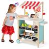 Costzon Kids Pretend Play Grocery Store, Wooden Ice Cream Cart Toy Set for Kids with Ice Cream Making Counter, Scale, Bell, Display Shelves, Black Board, Canopy, Solid Wooden Wheels, Gift for Toddlers view 1
