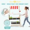 Costzon Kids Pretend Play Grocery Store, Wooden Ice Cream Cart Toy Set for Kids with Ice Cream Making Counter, Scale, Bell, Display Shelves, Black Board, Canopy, Solid Wooden Wheels, Gift for Toddlers view 2