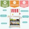 Costzon Kids Pretend Play Grocery Store, Wooden Ice Cream Cart Toy Set for Kids with Ice Cream Making Counter, Scale, Bell, Display Shelves, Black Board, Canopy, Solid Wooden Wheels, Gift for Toddlers view 3