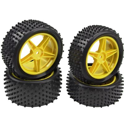 4Pack HIRCQOO OD 88mm/3.46" Front & Rear Rubber Plastic Wheel Rims Tires 12mm Hex Hub Compatible with Redcat Tornado Shockwave HPI HSP ExceedRC Kyosho 1/10 Scale Off Road Buggy (Yellow)
