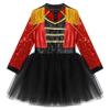 Agoky Girls Halloween Circus Ringmaster Costume Tassel Sequin Dance Leotard Dress with Mini Top Hat Cosplay Fancy Dress Up Red 16 Years view 4