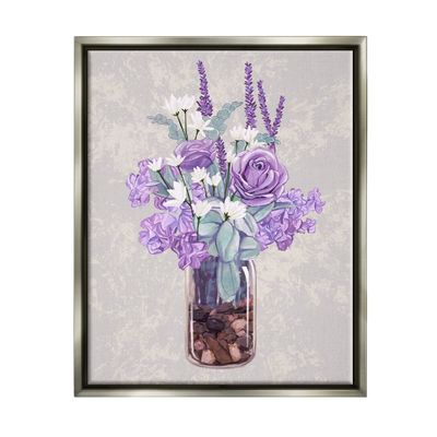 Stupell Industries Mixed Purple Bouquet Full Rose Wildflower Blooms Floating Framed Wall Art, Design By Ziwei Li