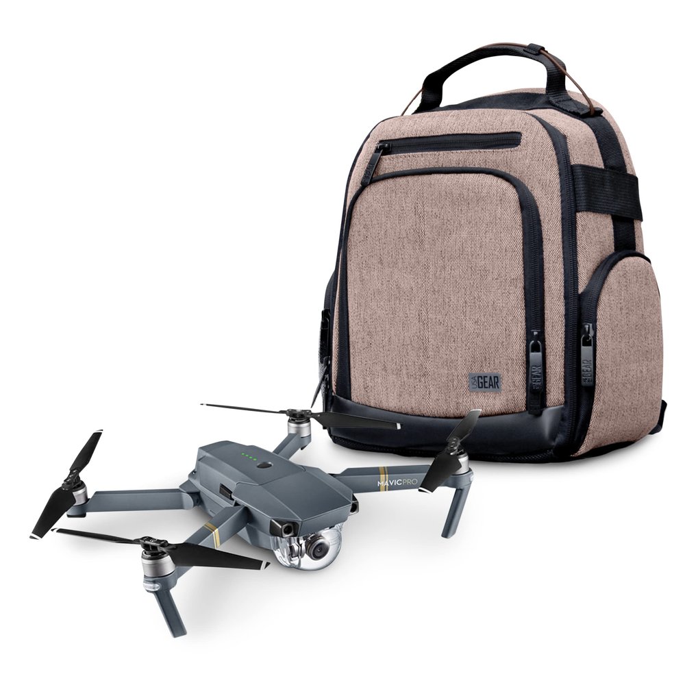 USA Gear Compact Drone Backpack - RC Quadcopter Drone Case Fits DJI Mini 4K, DJI Mini 3, AVIALOGIC, Controller & more Compact Quadcopters - Customizable Interior, Weather Resistant Exterior (Brown)