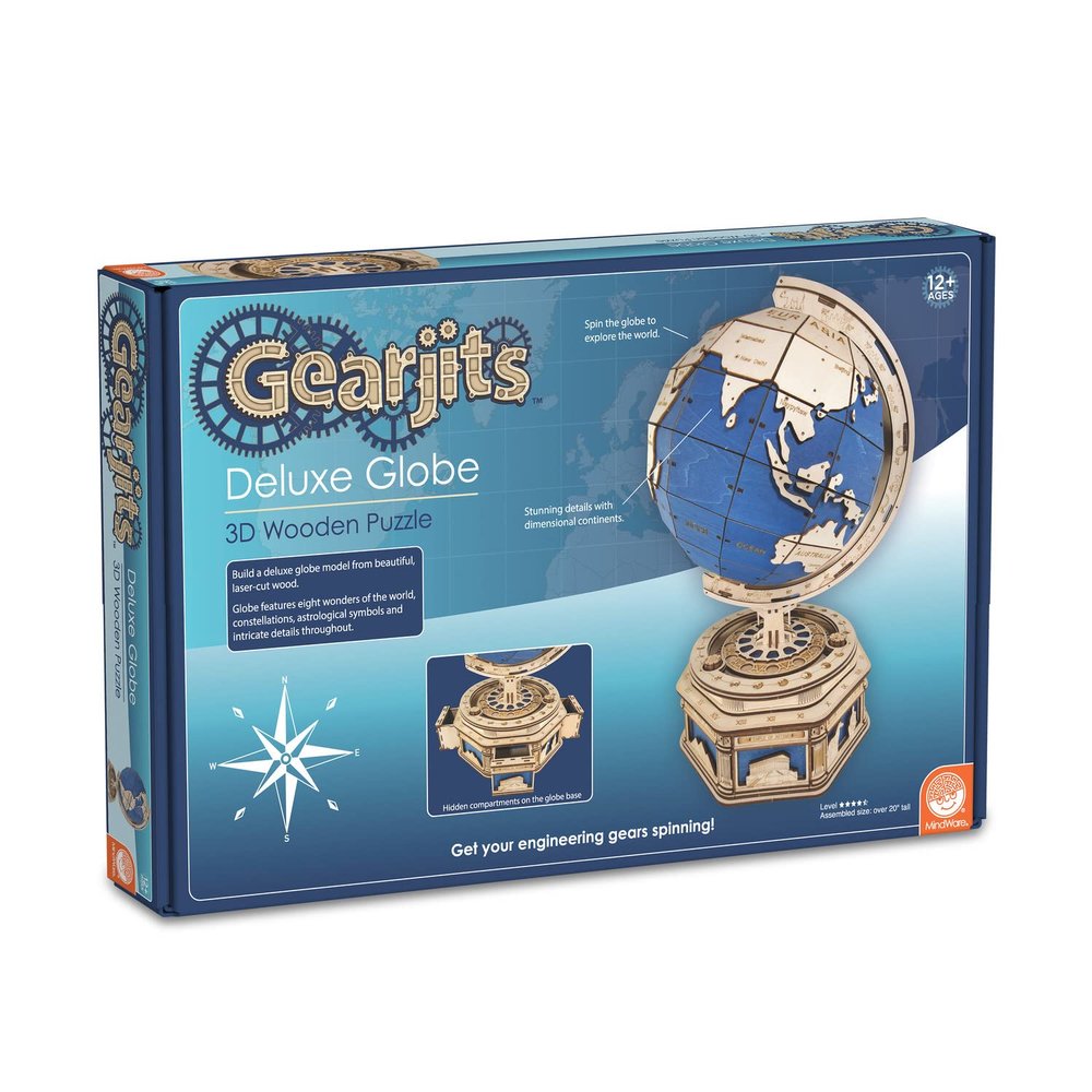 MindWare Gearjits: Globe  Wooden 3D Building Puzzle for Teens & Adults  DIY Construction Model  Fun for Parents Too!  Great STEAM Gifts for Ages 12+