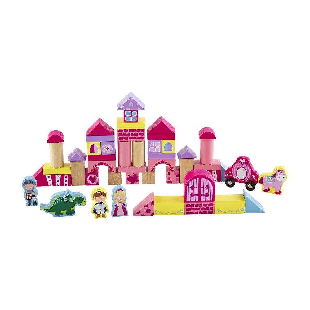 Mud Pie Baby Girl Princess Wood Block Party Set, 50 Piece Set