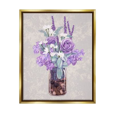 Stupell Industries Mixed Purple Bouquet Full Rose Wildflower Blooms Floating Framed Wall Art, Design By Ziwei Li