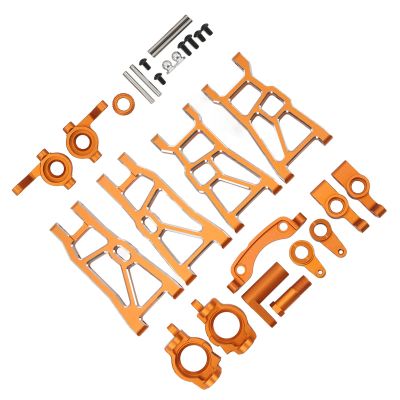 RC Suspension Arm Steering Assembly Set, Aluminium Alloy High Strength Shock Absorptio RC Metal Upgrade Parts Kit Compatible for Racing 10 1/10(Orange)
