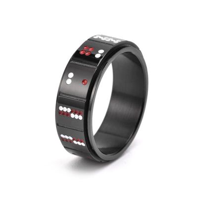 DouuYuhet Dice Poker Spinner Ring for Men Woman - Titanium Steel Playing Cards Rotable Fidget Rings Relieve Stress Stainless Steel Rings Gold Silver Black 8mm Wide (Black Dice, 9)