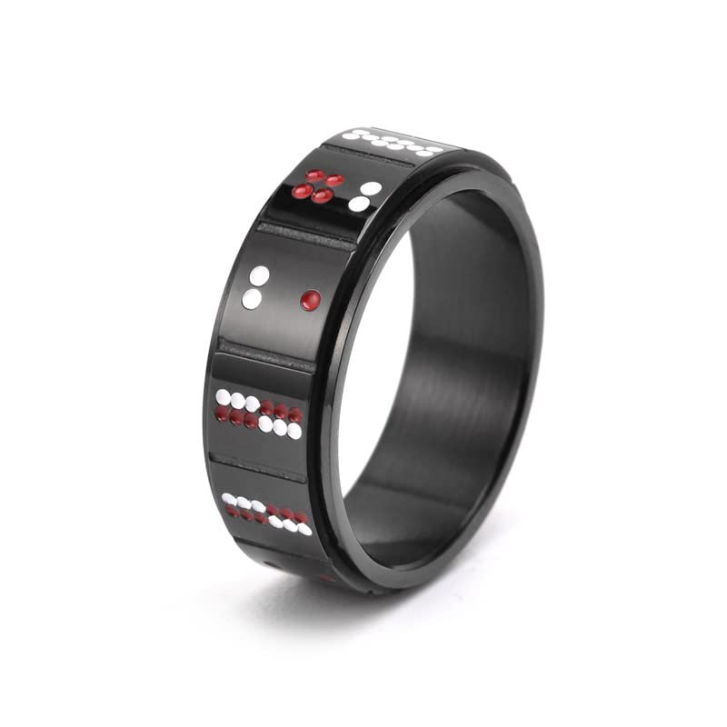 DouuYuhet Dice Poker Spinner Ring for Men Woman - Titanium Steel Playing Cards Rotable Fidget Rings Relieve Stress Stainless Steel Rings Gold Silver Black 8mm Wide (Black Dice, 9)