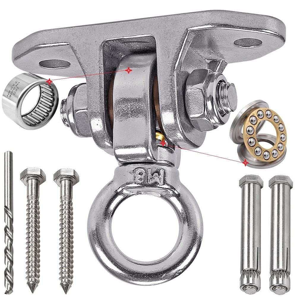 Stainless Steel Heavy Duty Swing Hanger 180+360 Ceiling Swing Mount Free Swivel Swing Hook Swing Hardware Kit for Yoga Swing Hammock Chair Porch Swing Sets Heavy Punching Bag 1500 LB Capacity