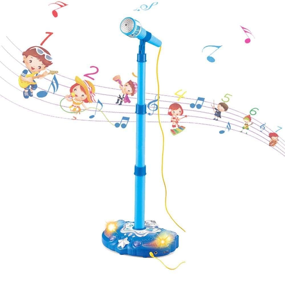 Kidplokio Blue Musical Microphone Pretend Play Karaoke Machine Kids MP3 Player
