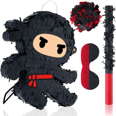 Karate Ninja Piata Ninja Birthday Party Supplies with Piata Stick Confetti and Blindfold, Warrior Birthday Party Decor for Adults Game Black(13 x 13 x 3 Inch, Vivid Style)