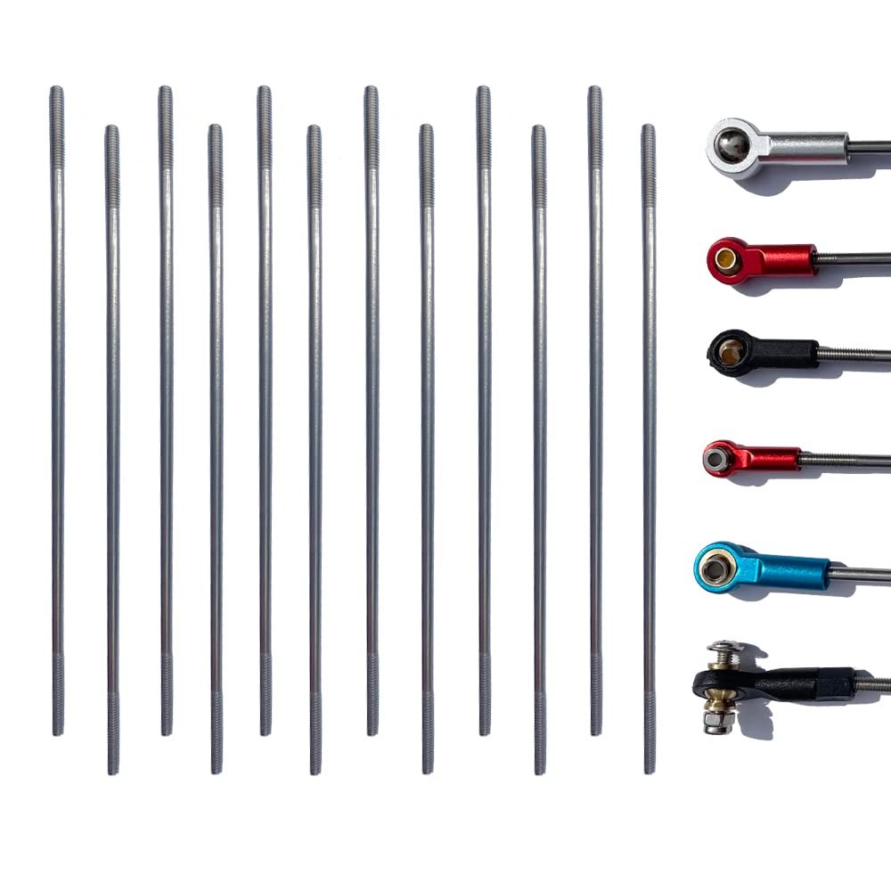 12Pcs M3 4.72" Pushrod Connector 304 Stainless Steel Rod Linkage DIY Parts for RC Model Airplane Helicopter Boat Car