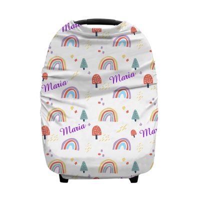 Personalized Colorful Rainbow Baby Car Seat Covers with Name, Custom Nursing Cover Breastfeeding for Babies, Carseat Canopy for Boys and Girls, Infant Stroller Cover, Breathable Carseats Cover