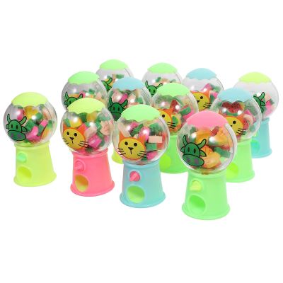 Kisangel 12pcs Mini Eraser Gumball Machines, Plastic Bubble Gum Machine Candy Dispenser for Kids Student School Supplies Birthday Party Stationery