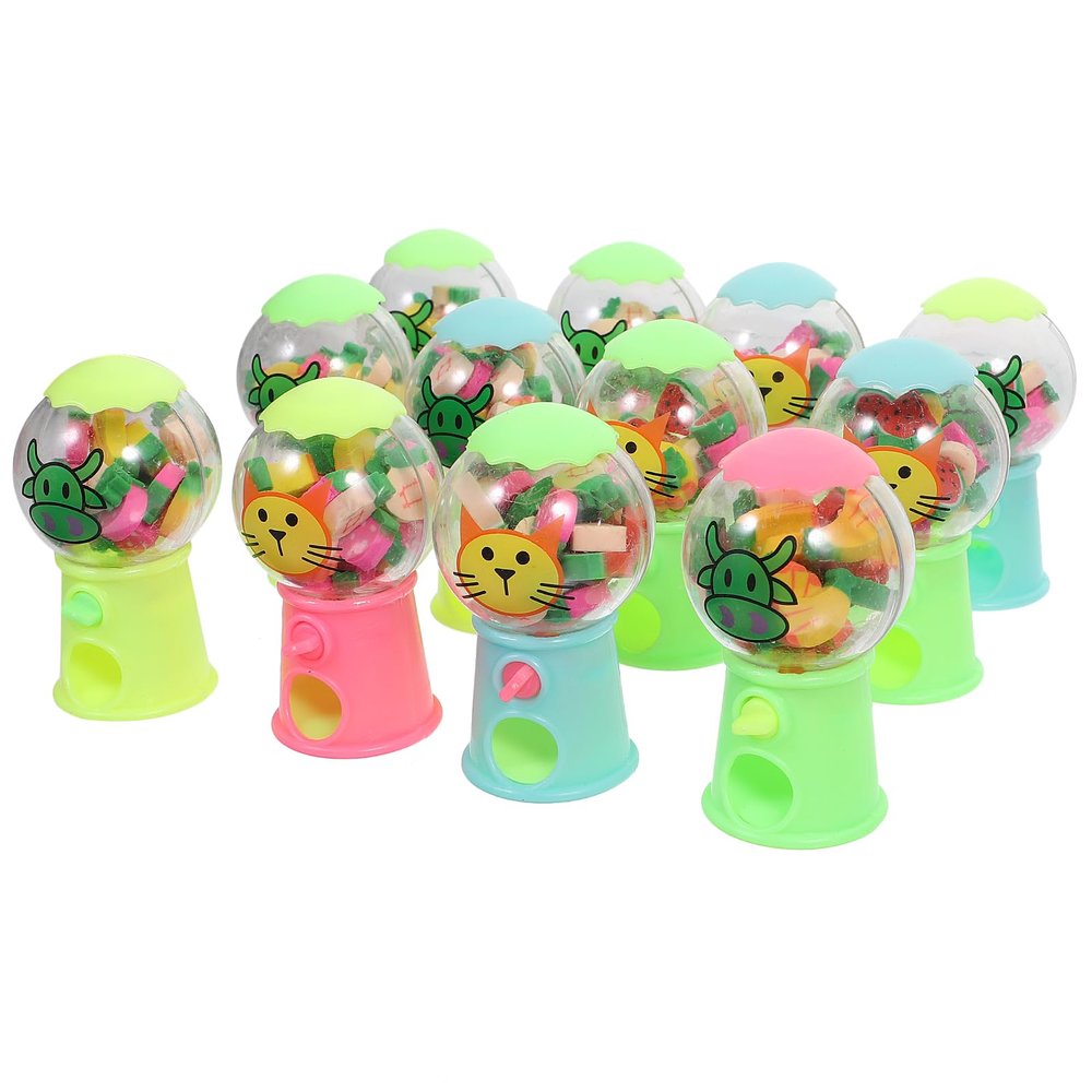 Kisangel 12pcs Mini Eraser Gumball Machines, Plastic Bubble Gum Machine Candy Dispenser for Kids Student School Supplies Birthday Party Stationery
