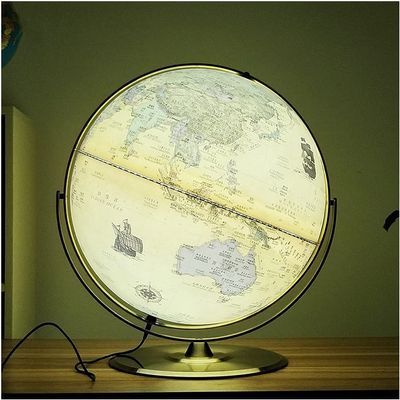 Classic Globe Elegant Large -Scale Lighting Led World Earth Lantern, Antique Global Meter with Silver Frame 42 Cm/16.5 Inches Diameter Children and Adults