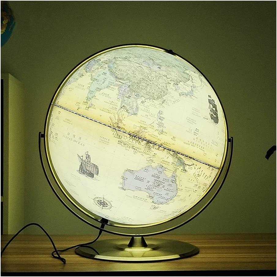 Classic Globe Elegant Large -Scale Lighting Led World Earth Lantern, Antique Global Meter with Silver Frame 42 Cm/16.5 Inches Diameter Children and Adults