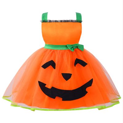 Agoky Kids Girls Halloween Pumpkin Costume Sleeveless Hollow Back Mesh Tutu Dress Fancy Dress Up Orange 12 Years
