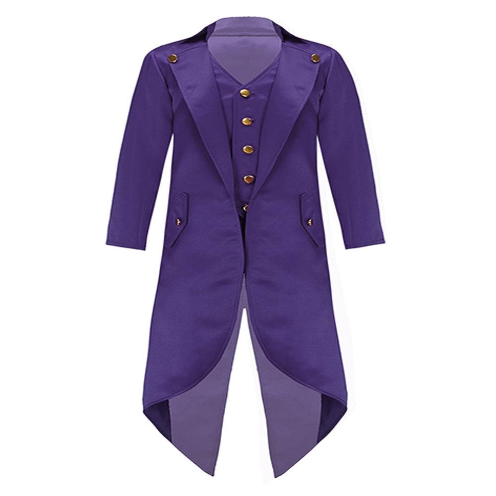 Agoky Boys Renaissance Steampunk Tailcoat Jacket Vampire Cosplay Vintage Costume Overcoat for Halloween Purple 16 Years