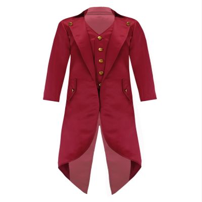 Agoky Boys Renaissance Steampunk Tailcoat Jacket Vampire Cosplay Vintage Costume Overcoat for Halloween Red 14 Years