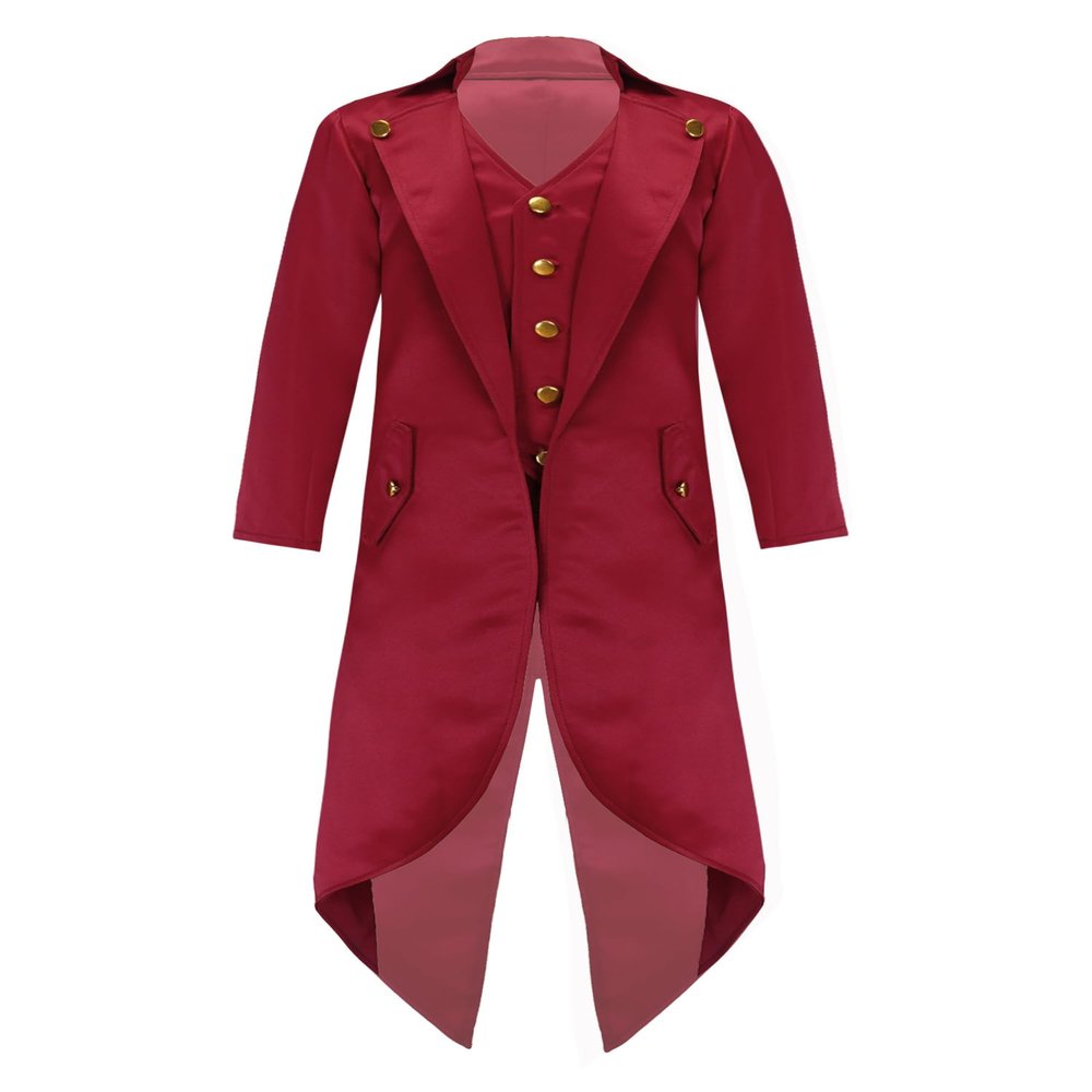 Agoky Boys Renaissance Steampunk Tailcoat Jacket Vampire Cosplay Vintage Costume Overcoat for Halloween Red 14 Years