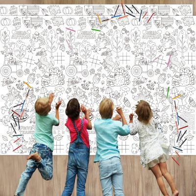 Wiooffen 2pcs Giant Thanksgiving Coloring Tablecloth Posters Activity 82x 47 for Kids, Autumn Big Fall Paper Color-in Poster Table Cover Arts and Crafts for Kids Preschool Kindergarten Classroom