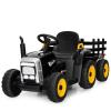 Costzon Ride on Tractor with Detachable Trailer, Kids' Electric Vehicles w/3-Gear-Shift Ground Loader, Wireless Design & USB, 7 LED Headlights, Remote Control Tractor Toy for Kids 3+ (12V, Black) view 1