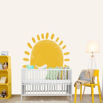 Half Sun Wall Decal for Kids Room - Sunshine Wall Stickers Vinyl Wall Decals Nursery Wall Decal Removable Peel and Stick Wall Decals for Nursery Kids Playroom Decor (Orange Sun)