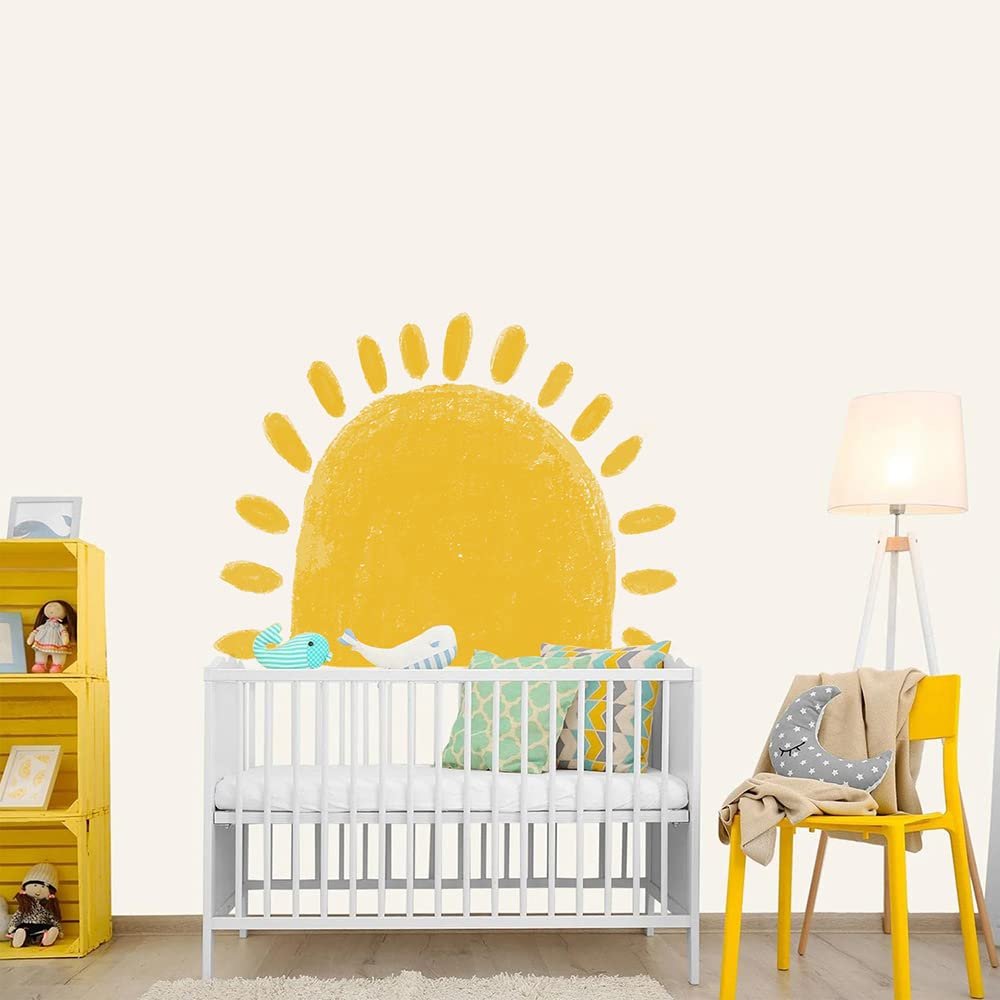 Half Sun Wall Decal for Kids Room - Sunshine Wall Stickers Vinyl Wall Decals Nursery Wall Decal Removable Peel and Stick Wall Decals for Nursery Kids Playroom Decor (Orange Sun)