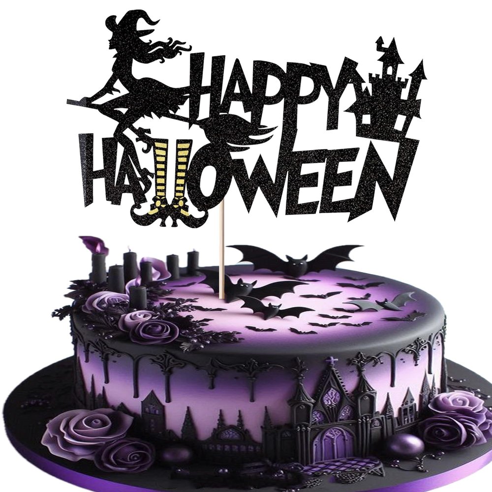 1 Pack Happy Halloween Cake Topper Witch Leg Cake Picks Trick or Treat Halloween Theme Baby Shower Kids Birthday Party Cupcake Decorations Supplies
