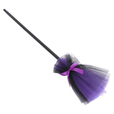BESPORTBLE Plastic Witch Broomstick Halloween Witch Broom, Gauze Decoration Magician Kids Retractable Plastic Halloween (Purple)