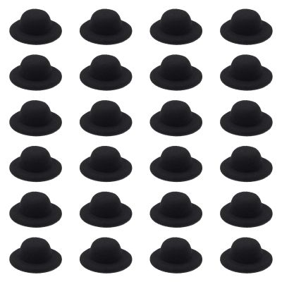ASUNFO 24 Pcs Mini Top Hat Miniature Tiny Formal Hats Felt for Crafts Doll Accessories Christmas Party Ornaments Black 2.3"
