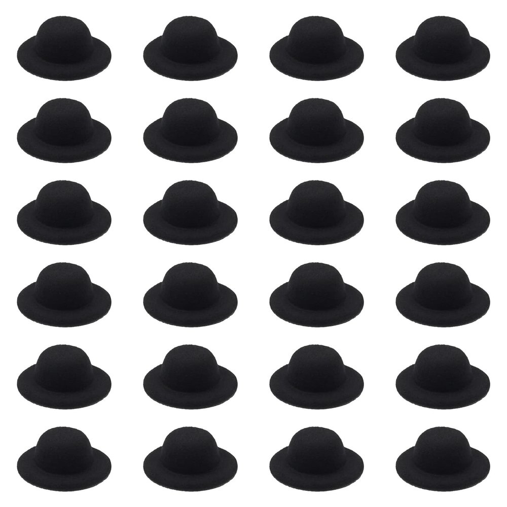 ASUNFO 24 Pcs Mini Top Hat Miniature Tiny Formal Hats Felt for Crafts Doll Accessories Christmas Party Ornaments Black 2.3"