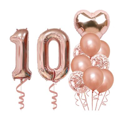 10th Birthday Decoration 10 Year Old Birthday Party Supplies Helium Balloons Number 10 Balloon Confetti Latex Balloon Star Heart Foil Balloon, Rosegold 32 Inch Helium Balloon Number 10 for Girls,Boys