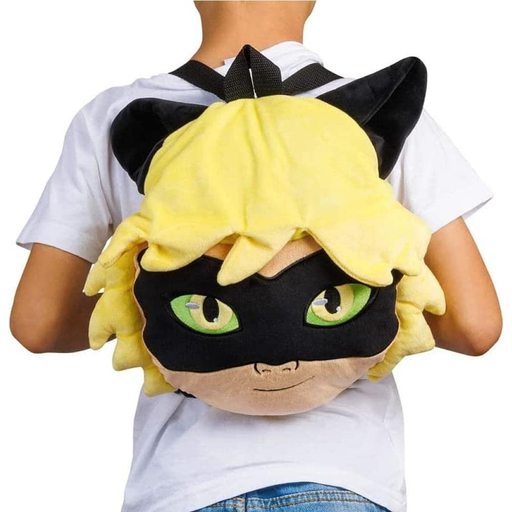 P.M.I. Miraculous Ladybug Plush School Backpack | One of Two 12-Inch-Tall Collectibles | Miraculous Ladybug Toys and Playable Plush Backpacks | Cat Noir