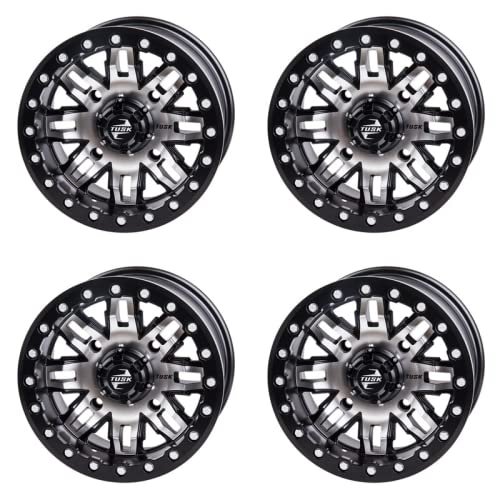 (4 Pack) 4/137 Tusk Teton Beadlock Wheel 14x7 5.0 + 2.0 Machined/Black For Can-Am Maverick Sport 1000R X RC 2019-2025
