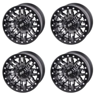 (4 Pack) 4/156 Tusk Teton Beadlock Wheel 14x7 4.0 + 3.0 Gun Metal/Black For Polaris RZR XP Turbo EPS 2016-2021