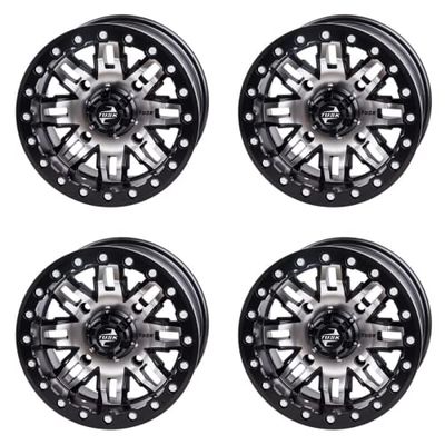 (4 Pack) 4/137 Tusk Teton Beadlock Wheel 15x10 5.0 + 5.0 Machined/Black For Can-Am Maverick X3 X RC Turbo R 72 Inch 2018-2019
